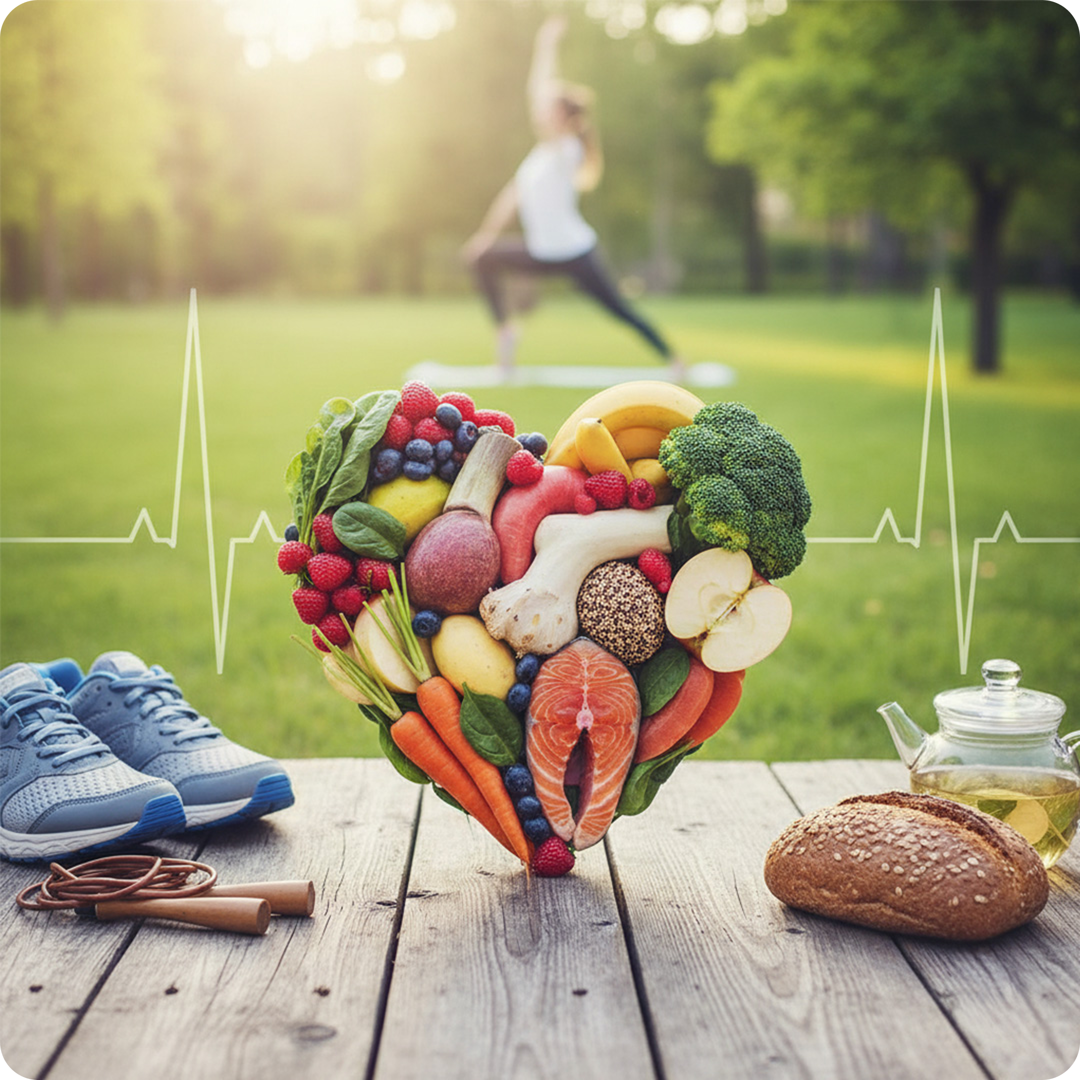 Heart healthy food bowl with fresh vegetables and fruits